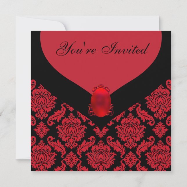 Red Black Damask Party Invitation (Front)