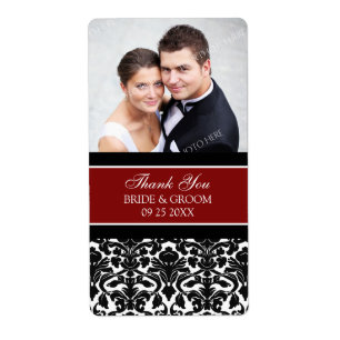 Red Black Damask Photo Wedding Labels
