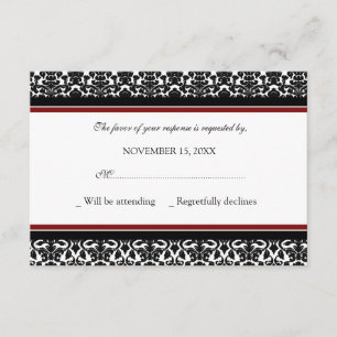 Red Black Damask RSVP Wedding Card