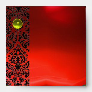 RED BLACK DAMASK Ruby , Yellow Topaz Gold Envelopes