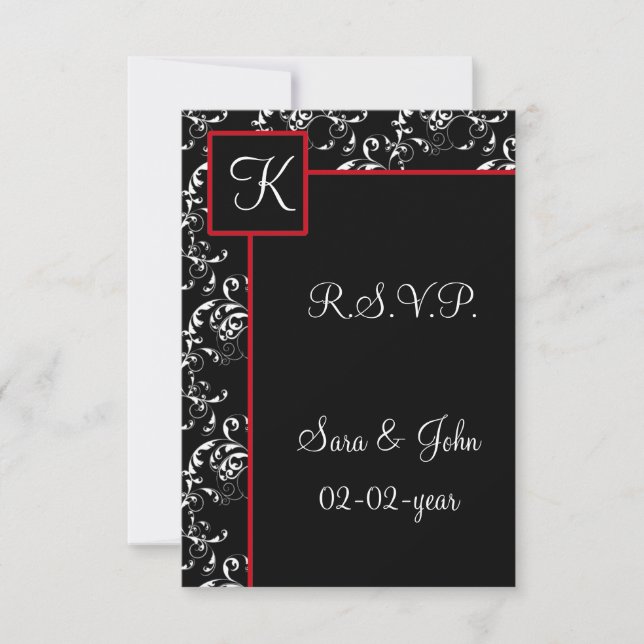Red Black Damask Wedding Invitations (Front)