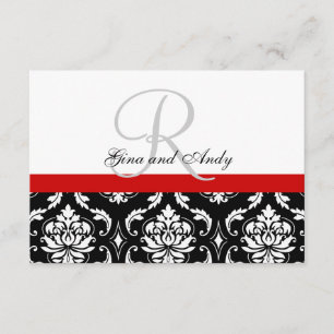 Red Black Damask Wedding RSVP For Square Invites