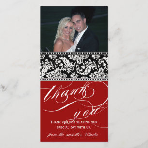 Red Black Damask Wedding Thank You Photo Card