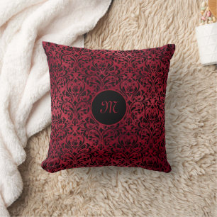 Red-black damask with Monogram Cushion