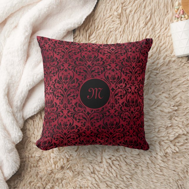 Red-black damask with Monogram Cushion (Blanket)
