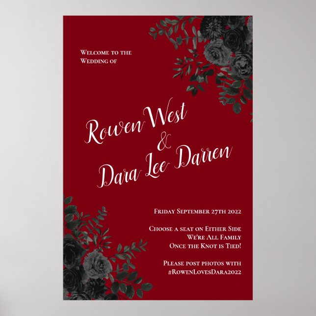 Red Black Dark Floral Gothic Wedding Poster (Front)