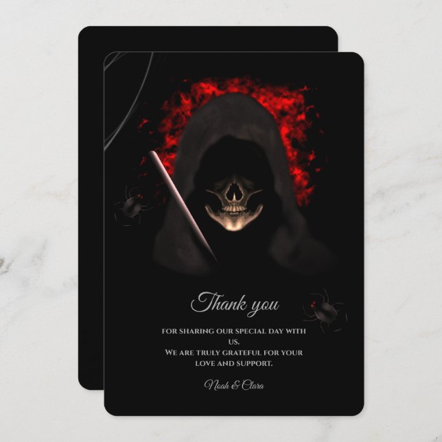 Red Black dark moody gothic skull Halloween Thank You Card (Front/Back)