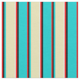 Red, Black, Dark Turquoise, Tan & White Pattern Fabric