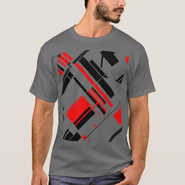 Red Black Diagonal Shapes Lines MCM-inspired Art T-Shirt (Front)