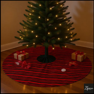 Red Black Diagonal Stripes Graphic Bow Brushed Polyester Tree Skirt