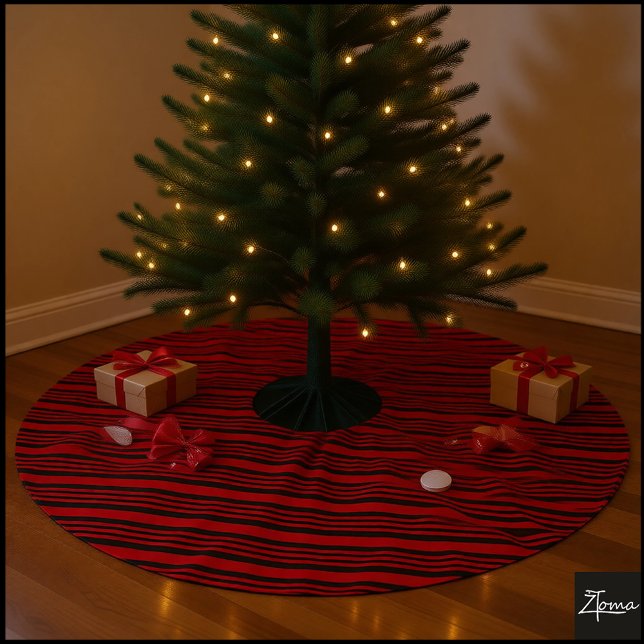 Red Black Diagonal Stripes Graphic Bow Brushed Polyester Tree Skirt (Creator Uploaded)