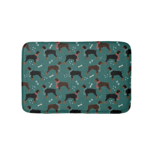 Red & Black Dobermans in Scarves Winter Pattern Bath Mat