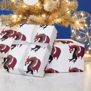 Red Black Dragon Mythical Creature Wrapping Paper