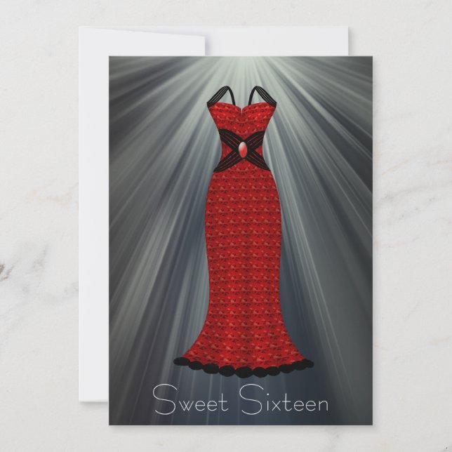 Red Black Dress Sweet 16 Party Invitation (Front)