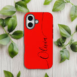 Red Black Elegant Calligraphy Script Name Case-Mate iPhone 14 Case<br><div class="desc">Red Black Elegant Calligraphy Script Custom Personalised Name iPhone 14 Smart Phone Cases features a modern and trendy simple and stylish design with your personalised name in elegant hand written calligraphy script typography on a red background. Designed by ©Evco Studio www.zazzle.com/store/evcostudio</div>