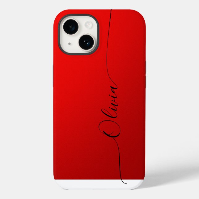 Red Black Elegant Calligraphy Script Name Case-Mate iPhone Case (Back)