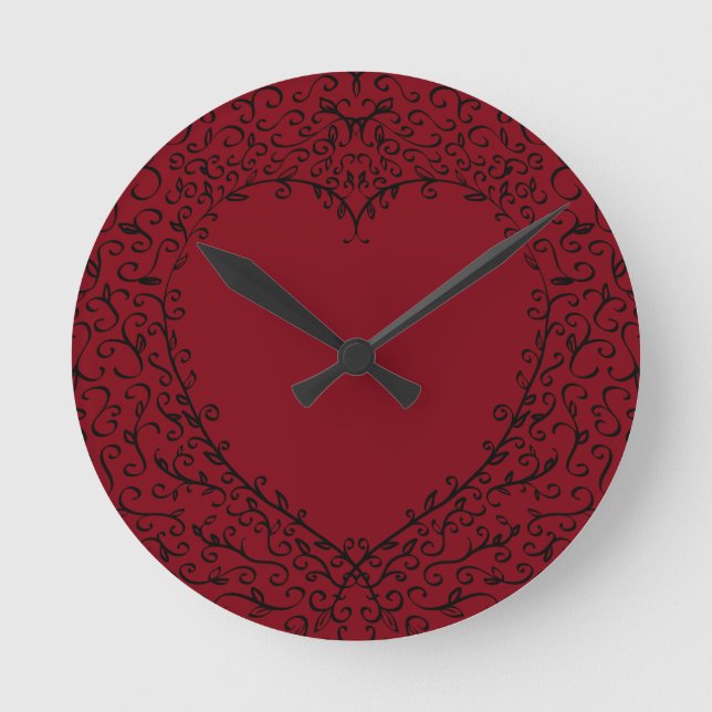 Red Black Elegant Heart Gothic Wedding Clock (Front)