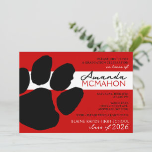 Red & Black Elegant Pawprint (Photo Back) Invitation