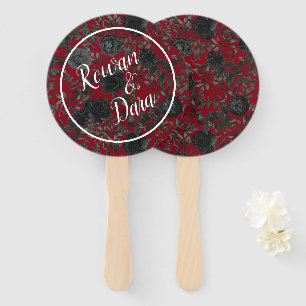 Red Black Elegant Rose Gothic Wedding Fans