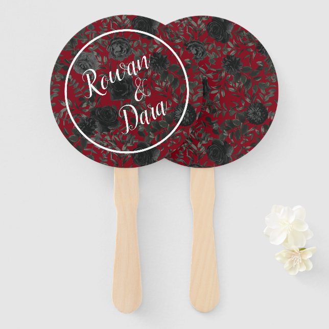 Red Black Elegant Rose Gothic Wedding Fans (Front and Back)