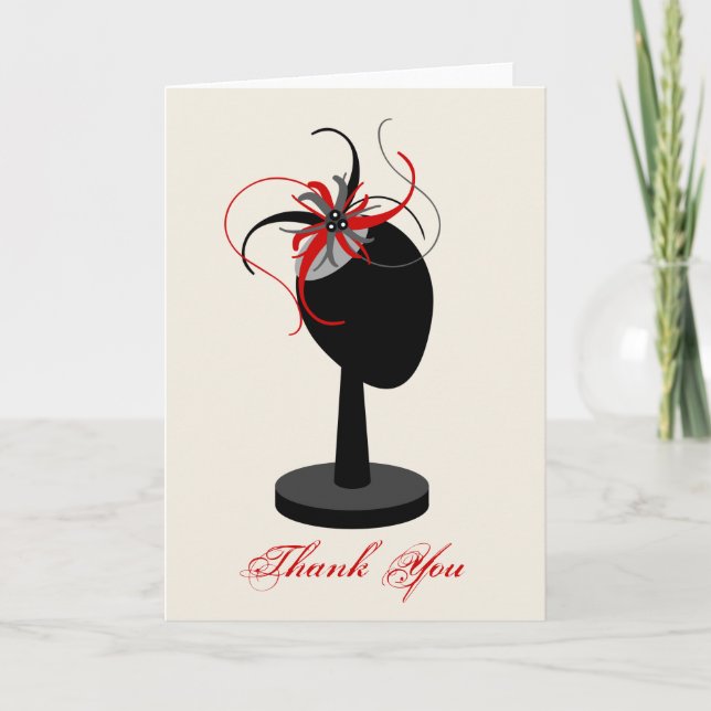 Red & Black Fascinator & Hat Stand Thank You Card (Front)