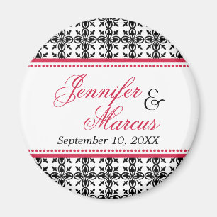 Red black filigree fancy wedding save the date magnet