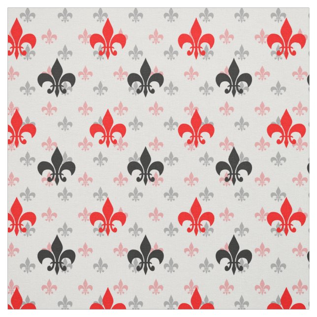 Red Black Fleur De Lis Fabric (Swatch)
