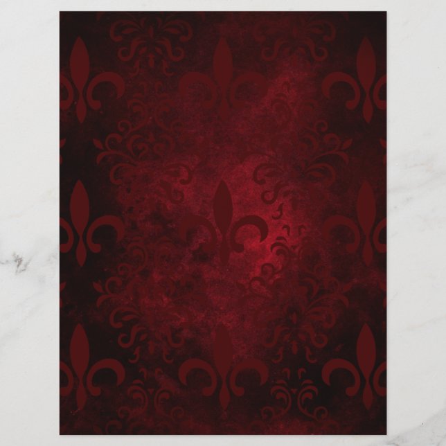 Red & Black Fleur de Lis Patterned Paper (Front)