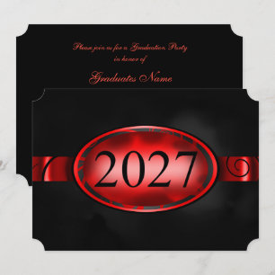Red & Black Floral Button 2027 Graduation Party Invitation