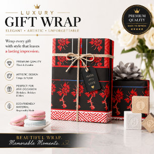 Red Black Floral Gift Wrapping Paper