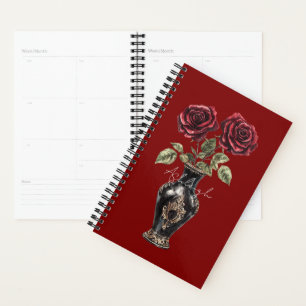 Red Black Floral Roses Vase Planner