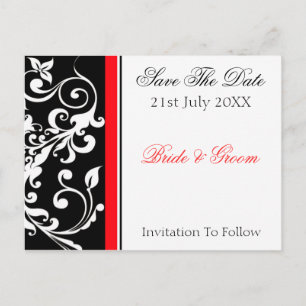Red Black Floral Save The Date Announcement Postcard