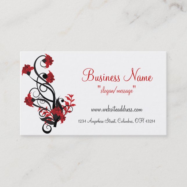 Red & Black Floral Vine Design Business Cards (Front)