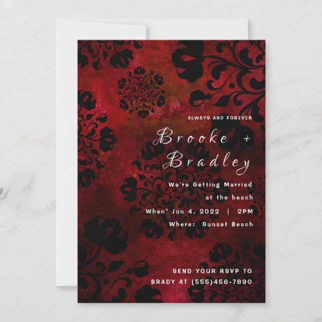 Red & Black Floral Wedding Invitation (Front)