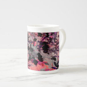 Red black flower pattern design graphic art bone china mug