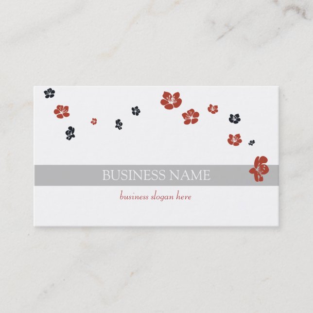 Red Black Flowers Elegant Business Card (Front)