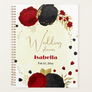 red & black flowers gold planner