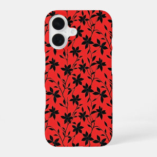 Red Black Flowers iPhone 16 Case
