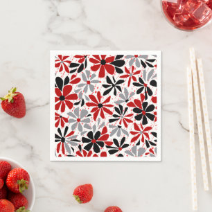 Red, black flowers on white. napkin