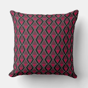 Red black geometric art deco pattern cushion