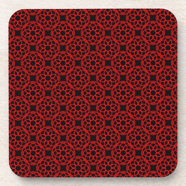 Red Black Geometric Seamless Pattern Coaster (Front)