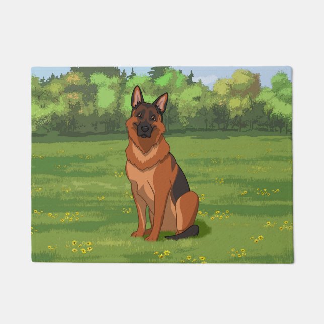 Red & Black German Shepherd GSD Doormat (Front)