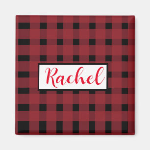 Red Black Gingham Personalised   Magnet