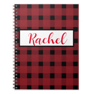 Red Black Gingham Personalised Notebook