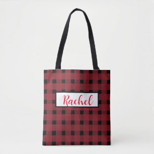 Red Black Gingham Personalised Tote Bag