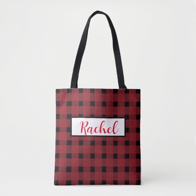 Red Black Gingham Personalised Tote Bag (Front)