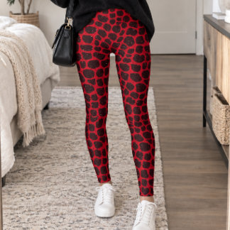Red Black Giraffe Print Leggings