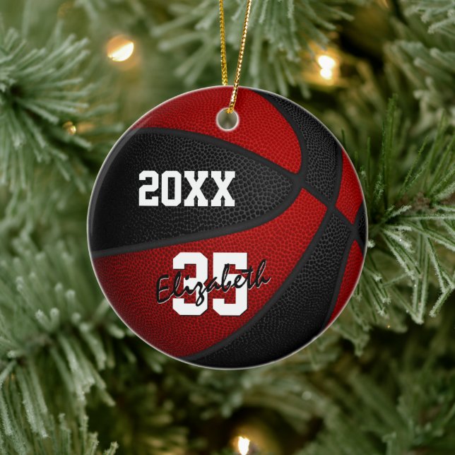 red black girls boys basketball team keepsake ceramic tree decoration (Tree)