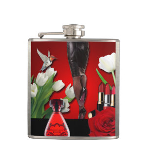 Red & Black Girly Fashion Hip Flask