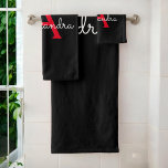 Red Black Girly Script Monogram Name Bath Towel Set<br><div class="desc">Black and Red Simple Script Monogram Name Bath Towel. This makes the perfect sweet 16 birthday,  wedding,  bridal shower,  anniversary,  baby shower or bachelorette party gift for someone that loves glam luxury and chic styles.</div>